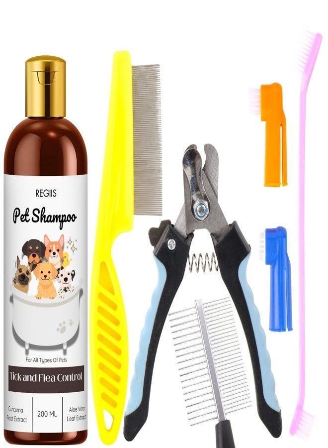 Regiis Pet Grooming Kit with Tick and Flea Control Shampoo, 200ml, Metal Nail Clipper, Dog Combs, Professional Care Tools(Pack of 5) - Image 1